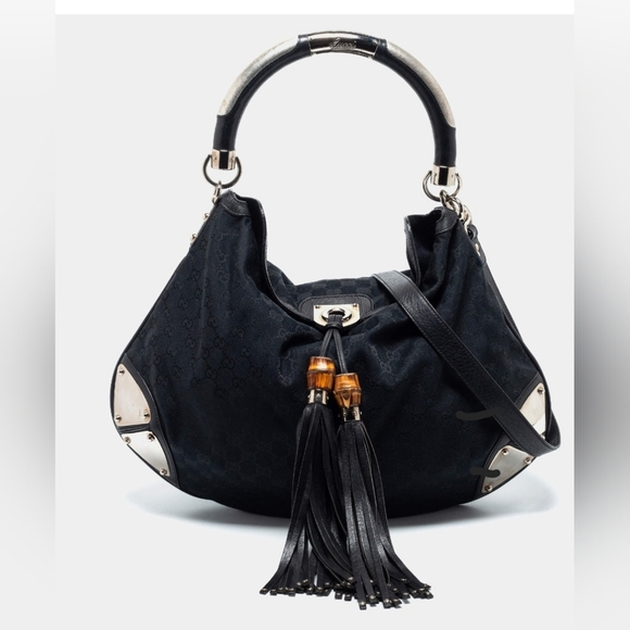 Gucci Handbags - 🔥SOLD🔥GUCCI Black GG Fabric Medium Babouska Indy Top Handle Bag